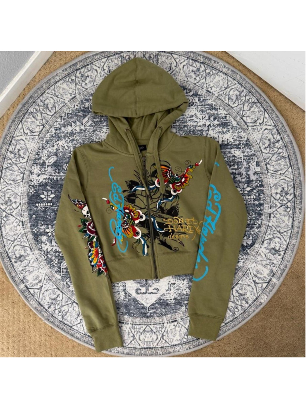 Ed Hardy Butterfly & Rose Crop Girls Hoodie - Size S (Juniors)